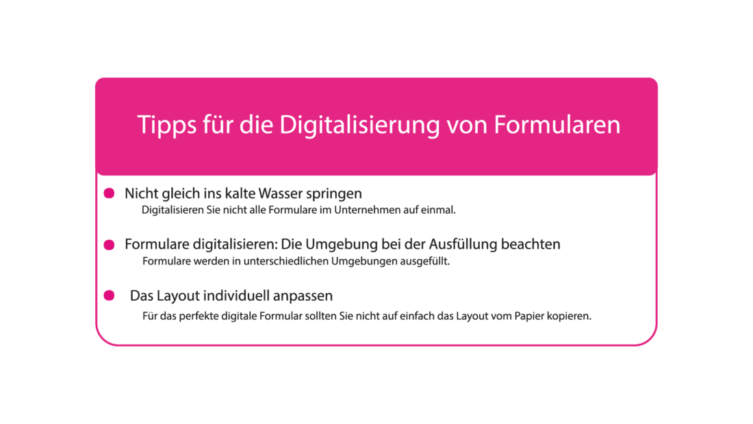 Infografik mit Tipps zur Digitalisierung von Formularen